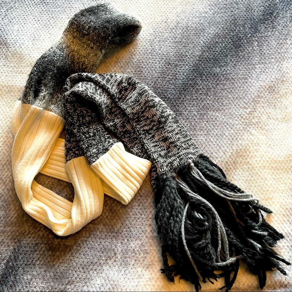 Handcrafted unique long scarf made from recycled vintage sweaters